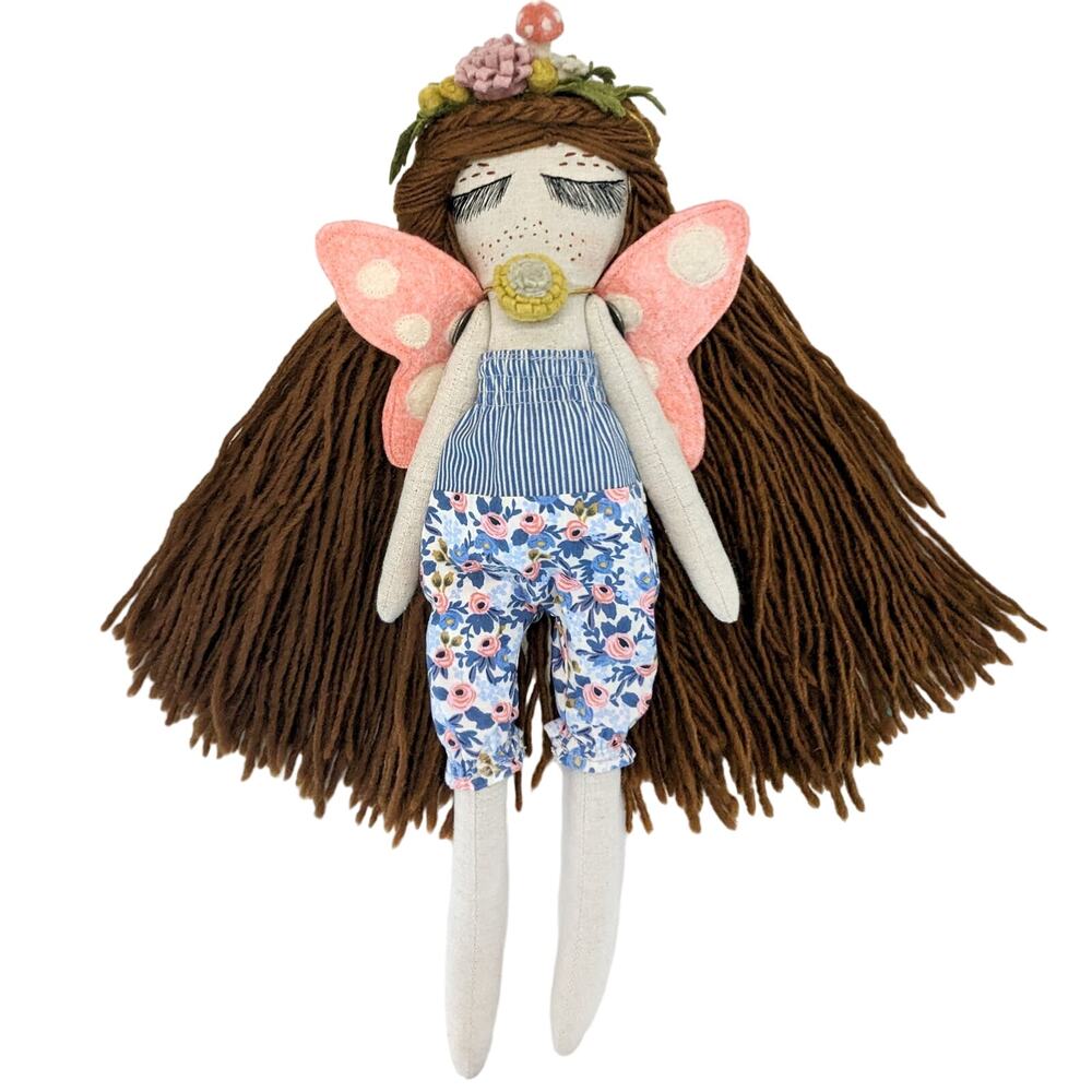 Handmade Cloth Lark Dolls Woodland Fairy Plush Yarn Hair Artist Cottage 16.5"